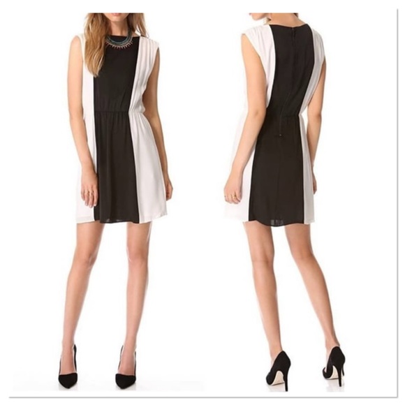 ALICE & OLIVIA 100% Silk Dress Sz XS Black and Cream - Picture 1 of 8